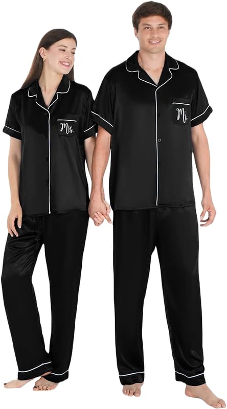 Mr Mrs Printed Couple Nightwear Set for Women, Men | Ultra Soft & Stylish Collar Neck Night Suit | Comfortable Shirt & Pajama for Valentine Special- Husband Wife Mr Mrs Printed Couple Nightwear Set for Women, Men | Ultra Soft & Stylish Collar Neck Night Suit | Comfortable Shirt & Pajama for Valentine Special- Husband Wife