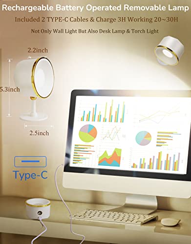 Cyhentoon Wall Sconces Set Of 2, Bedside Reading Wall Light Rechargeable Battery Operated 16 Colors Changeable, Spotlight Brightness Dimmable Magnetic Mounted 360° Rotate With 2 Remote #TOP3