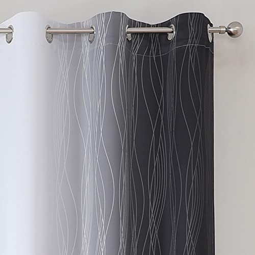 Estelar Textiler Black and Greyish White Blackout Curtains 54 Inch Length, Light Blocking Gradient Grommet Drapes for Kitchen, Thermal Insulated Ombre Curtains for Bathroom,42Wx54L,2 Panels
