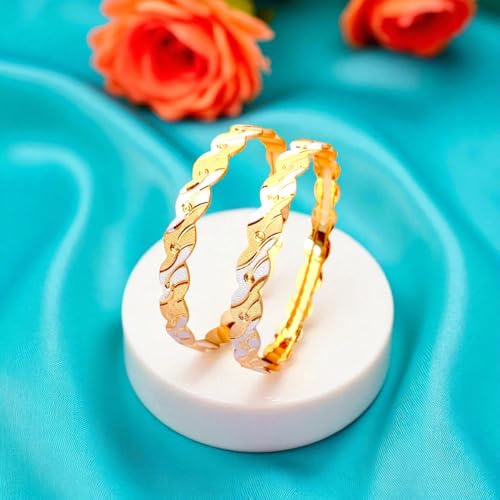 Image of ACCESSHER Traditional Gold-Tone Kada Bangles Set | Handcrafted Textured Bangle Jewellery Set for Gift | Stylish Bracelet Bangles for Women & Girls (Set Of 2)