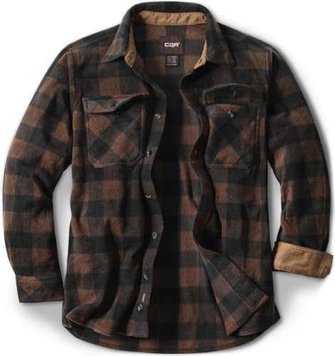 CQR Men's Long Sleeve Heavyweight Fleece Shirts, Plaid Button Up Shirt, Warm Outdoor Casual Shirt with Pockets