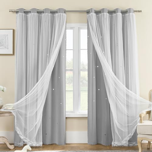 Image of XiDi Curtains Light Grey, Black Out Window Panels Nursery for Bedroom Decor 72 inches Wide 1 Panel