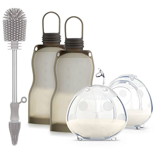 Image of haakaa Ladybug Silicone Milk Collectors Breast Milk Storage Bag & Cleaning Brush - Collect Save & Clean Set - Letdown Catcher for Breastfeeding Moms - BPA Free