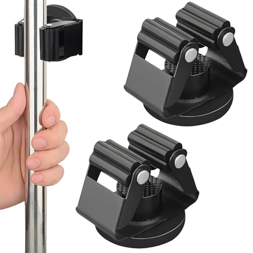 Mellbo モップホルダー マグネット 強力磁気 フック モップキャッチ 落下防止 壁掛け 賃貸 ほうき 掃除用具 清掃用品 収納 三角バックル 2個セット 開幅0.7~2.5p 4.2p×3.7p