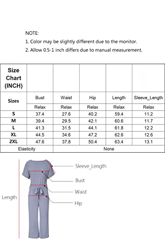 Addkaka Womens Crew Neck Short Sleeve Jumpsuits One-Piece Tie Waist Long Jumpsuits Black Large #TOP5