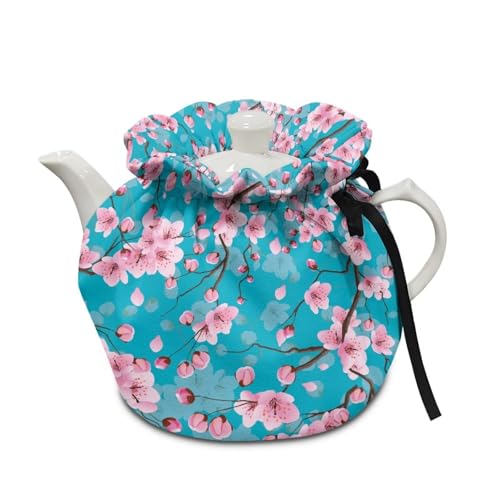 Image of Cherry Blossom Tea Pot Cozies Stain Resistant Thermal Insulation Kitchen Teapot Dust Cover Tea Cosy for Home Kitchen Table Hotel Tea Party Restaurant Decor