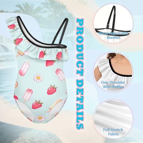 Image of Girls One Piece Bathing Suit,Slim-Fit Ruffle Strap Swimsuit with Adjustable Strap Quick Dry Summer Beach Swim Suit