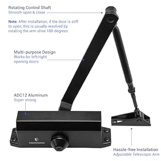 FORTSTRONG Door Closer (Black) - Automatic Door Closer Commercial or Residential - Adjustable Grade 3 Size Spring - UL Listed ADA Commercial Hydraulic Door Closers Certified