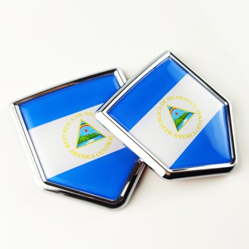 Image of Newperlite Nicaragua Flag Decal Sticker Car Emblem Nicaraguan Flag Car Decoration Accessories Chrome Shield for Truck Vehicles Cars, 2 Pack