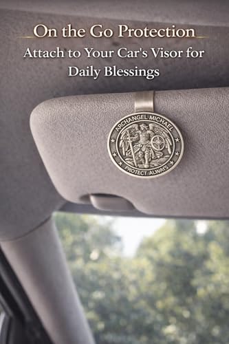 Image of Saint Michael Archangel Car Visor Clip, St Michael Medal for Auto Travel Accessories, Guardian Angel Visor Clip, Talisman for Safety, Catholic Gifts for Long Trips Family Friend Driver, 1 Pack