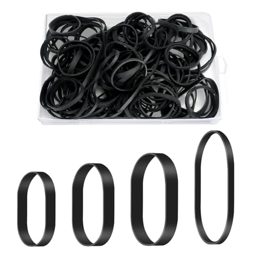 100 Stück Gummibänder Stark, Gummiband Schwarz breit, 4 Größen von Taktischen Gummibändern mit Schachtel, Wiederverwendbare Haushalts Gummiringe für Haus, Schule, Büro und Industrie（5/6/8/12CM）