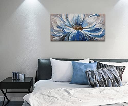 Miniatura 4 de Lienzo decorativo para pared de sala de estar, gran imagen de flores blancas y azules, pintura con impresión giclée, decoración de pared, obra de