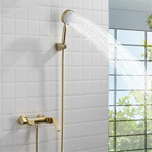 Robinet de douche de salle de bain mural or brossé avec douchette