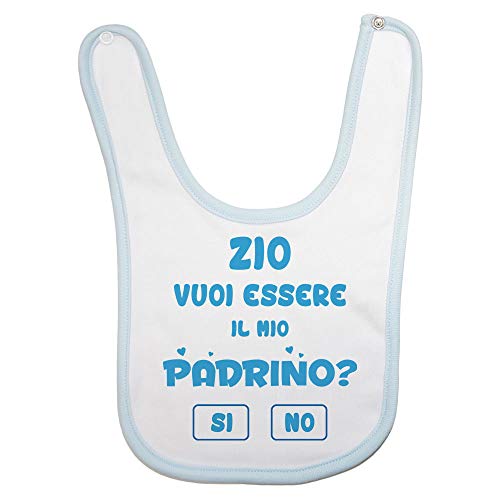 Bavaglino neonato personalizzabile con nome zio vuoi essere il mio padrino?, Azzurro