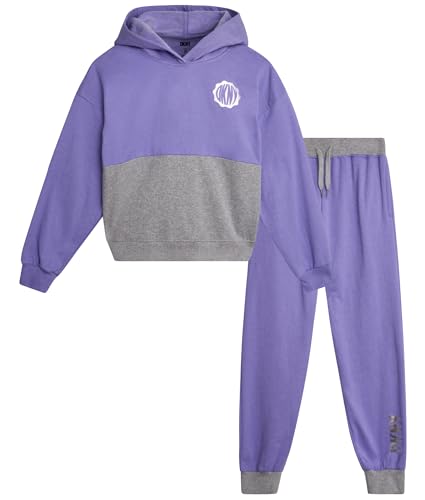 Image of DKNY Girls Sweatpants Set - 2 Piece Active Fleece Girls Sweatshirt and Jogger Youth Kids Sweatpants Matching Set (4-16)