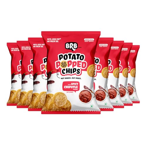 Image of BRB Popped Potato Chips | Not Baked, Not Fried | Spicy Chipotle Flavour | 8 Packs X (48g /51g) (weight may vary) | 60% Less Fat | Low Calorie | Healthy Snack