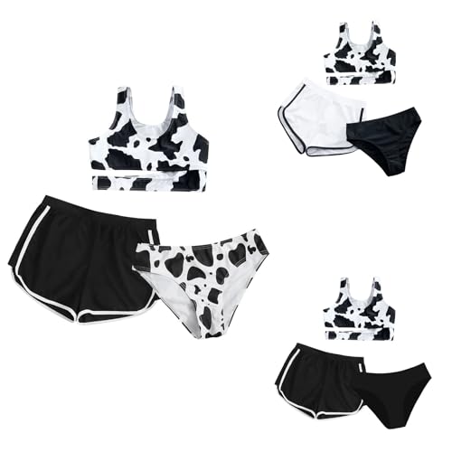 Girls Swimsuit Cow Print 3 Piece Bikini Set with Shorts Bathing Suits Cute Tankini Swimwear Kids Holiday Beach Clothes4