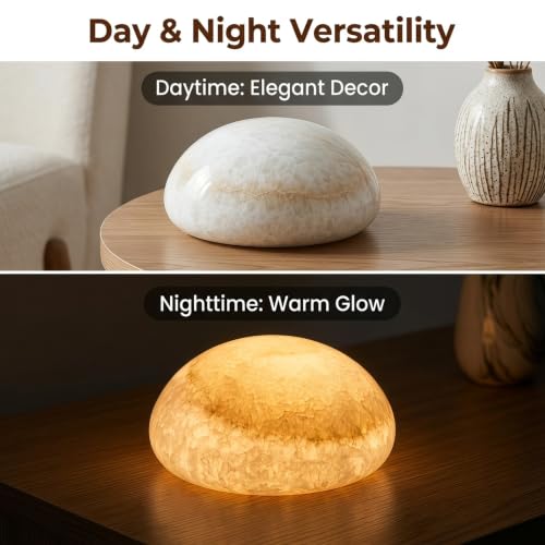 Forrader Lampe en marbre naturel sans fil avec contrôle tactile - Petite lampe de table en marbre rechargeable - Lumière chaude à intensité variable - Lampe tactile portable en marbre pour chambre à – vue 3