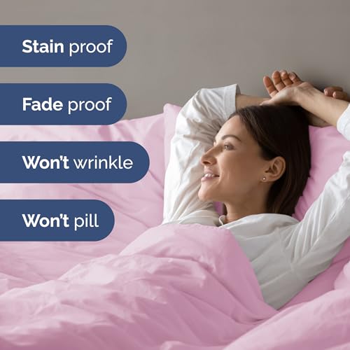 Image of Duvet Cover Full Size Set - Extra Soft Full Duvet Cover 80 inch x 90 inch with 2 Pillow Shams for Women, Men, Kids & Teens - Hotel Luxury, Easy-Care w / Zipper Closures & Ties - Comfy & Breathable (Light Pink)