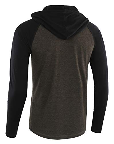 Desplato Men's Casual Long Sleeve Lightweight Active Sports Henley Hooded Shirt Hoodie Jersey H.charcoal/Black L #TOP1