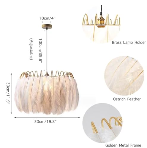 Chambre poétique avec la lampe à suspension créative en plumes blanches
