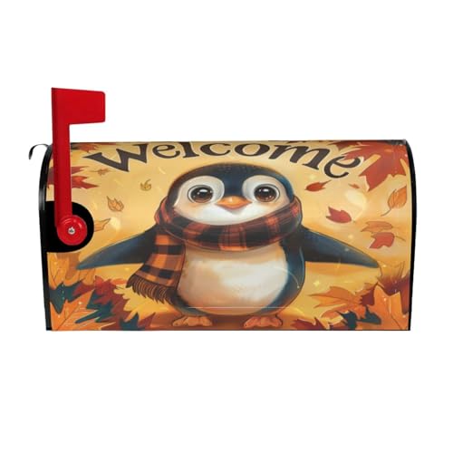 Image of Dujiea Autumn Penguin Welcome Mailbox Wraps - Waterproof Magnetic Post Box Cover, Standard Size 21 inchX 18 inch Garden Yard Outside Farmhouse Home Decor