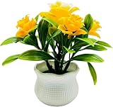 Cauaoa Yellow Artificial Flowers, Fake Flowers, Artificial Plants Indoor, Artificial Potted Plants 5 Rose Flower Head Wedding Faux Floral Bonsai Indoor Outdoor Desktop Decoration
