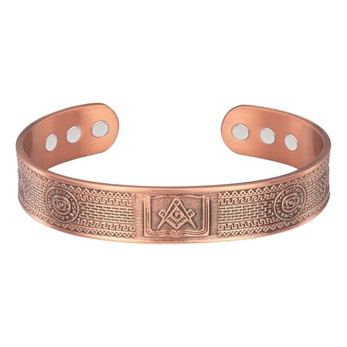 MasonicMan Mens Masonic Bangle Copper Engraved Faith Hope Charity Gift For Freemason