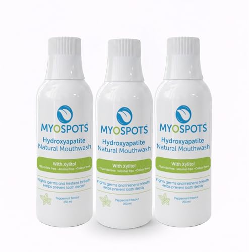 MYOSPOTS Hydroxyapatite Mouthwash - Natural Mouth Rinse with Hydroxyapatite for Mineralizing Dental Care, Strong and Healthy Teeth - Refreshing Oral Hygiene Solution - 250 ml (Pack of 3)