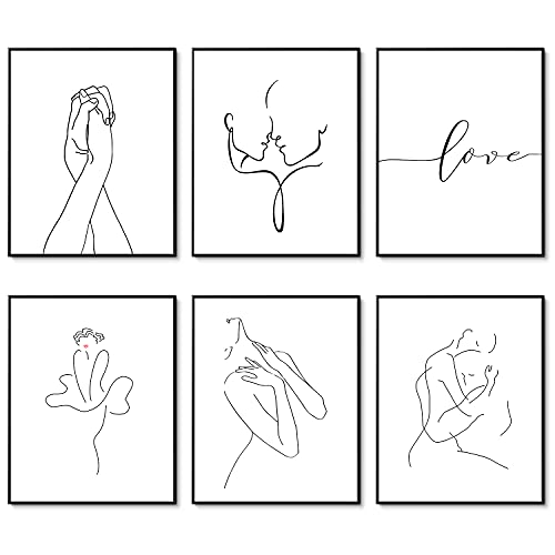 Minimalistische Wandkunstdrucke Schwarz und Weiß Love Line Kunst Abstrakte Leinwand Wandkunst Bilder Kunstposter für Wohnzimmer Schlafzimmer Dekor 11x14 Zoll (27.9x35.6cm) Ungerahmt