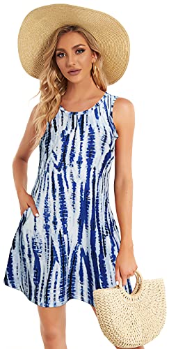 Image of elescat Women's Summer Dresses 2026 Beach Casual Sleeveless Floral Print Tank Loose Sundress with Pocket