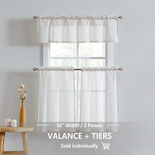 Image of FMFUNCTEX Sheer Tiers 24 Inch Short Natural Flax Linen Blend Small Cafe Curtains for Laundry Room Windows Farmhouse Rusric Curtains Rod Pocket 2 Panels Set