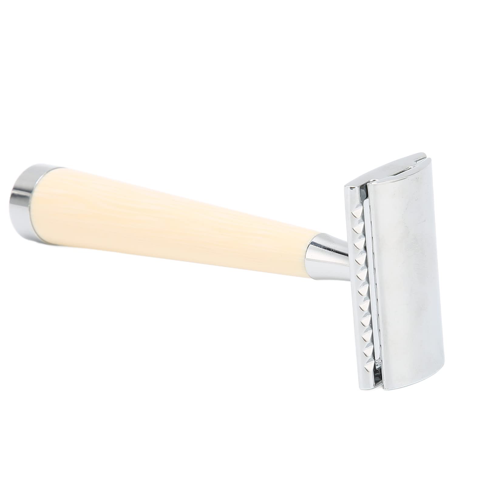 Doppelschneidige Handrasierer für Schnelle Rasur, Hohe Sicherheit, Einfach zu Bedienen, Langer Griff aus Zinklegierung für den Friseursalon zu Hause (Beige)