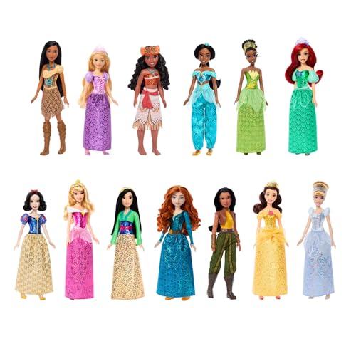 Mattel Disney Princess Coffret Princesses Étincelantes avec 13 poupées articulées inspirées des Films et habillées de vêtements et Accessoires...