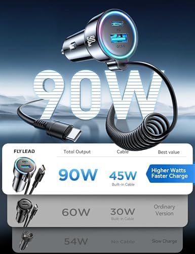 FLYLEADV 90W Car Charger USB C Fast Charge, PD45W for iPhone 17/16 Pro Max - 1