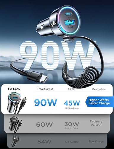 FLYLEADV 90W Car Charger USB C Fast Charge, PD45W for iPhone 17/16 Pro Max