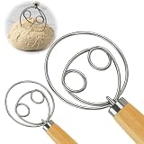2PCS Dänischer Teigbesen 32.8 cm, Dänischer Schneebesen aus Edelstahl mit Holzgriff, Teig Rührbesen für Brot, Sauerteig und Gebäck, Mischen von Teig in der Küche, Danish Stainless Steel Dough Whisk