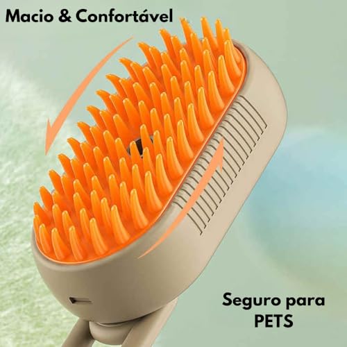 Escova Pet Vaporizada Massageadora para Cães e Gatos Elétrica Recarregável para Remoção de Pelos de