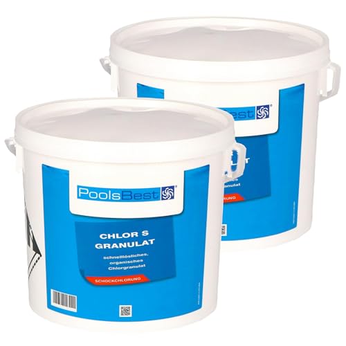 PoolsBest 10kg (2 x 5 kg) Chlor S Granulat I schnelllösliches Chlorgranulat-Pulver mit 56% organischem Aktiv-Chlor I Schnellchlor-Granulat zur Poolreinigung I pH-neutrale Stoßchlorung