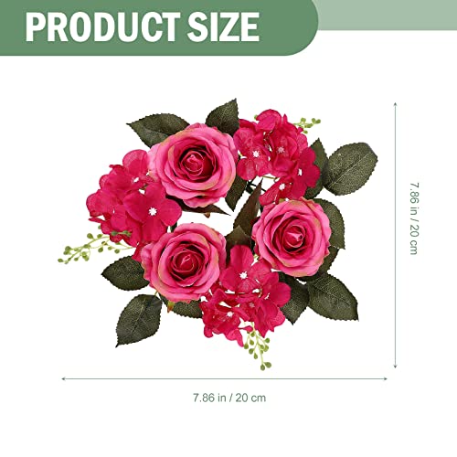 Luozzy Candle Wreath Artificial Rose Flower Candle Rings Bohemia Wreath Pillar Candle Holder For Wedding Home Door Tabletop Decor - Rose Red #TOP1