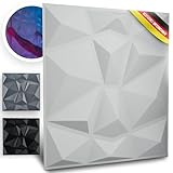 WANEELL - 3D Wandpaneele Diamond Design-12 Stück 50cm x 50cm Wandplatten (3qm) - Hochwertige PVC Paneele ideal für die Gaming Wand - Auch als Deckenpaneele verwendbar (Weiß)