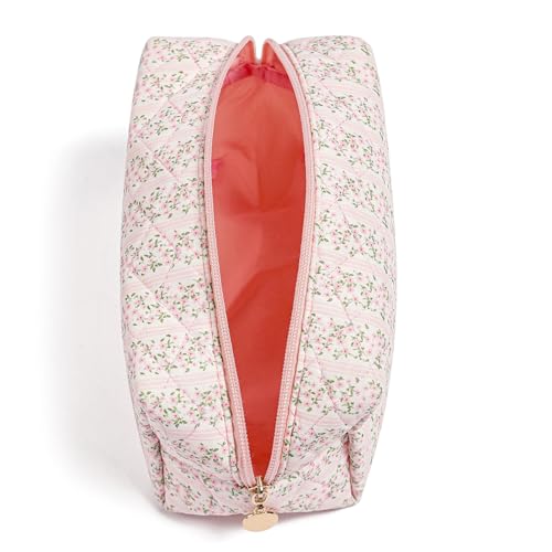 Makeup Bag Travel Cosmetic Bag for Women Girls, Zipper Make Up Pouch, Floral Flowers Toiletry Organizer Makeup, Portable Storage Cosmetic Travel Cloth Bag (Pink)2