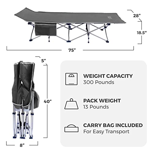 Osage River Camping Cot With Pocket For Adults - Folding Camping Cot - Portable Cots For Sleeping - Rated For 300 Lbs, Grey #TOP1