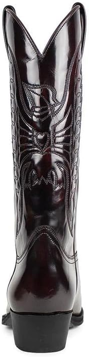 Cowboy Boots Men Boots Pointed Toe Vintage Square Toe Chunky Block Heel Pointed Mid-Calf Leather Western Boots