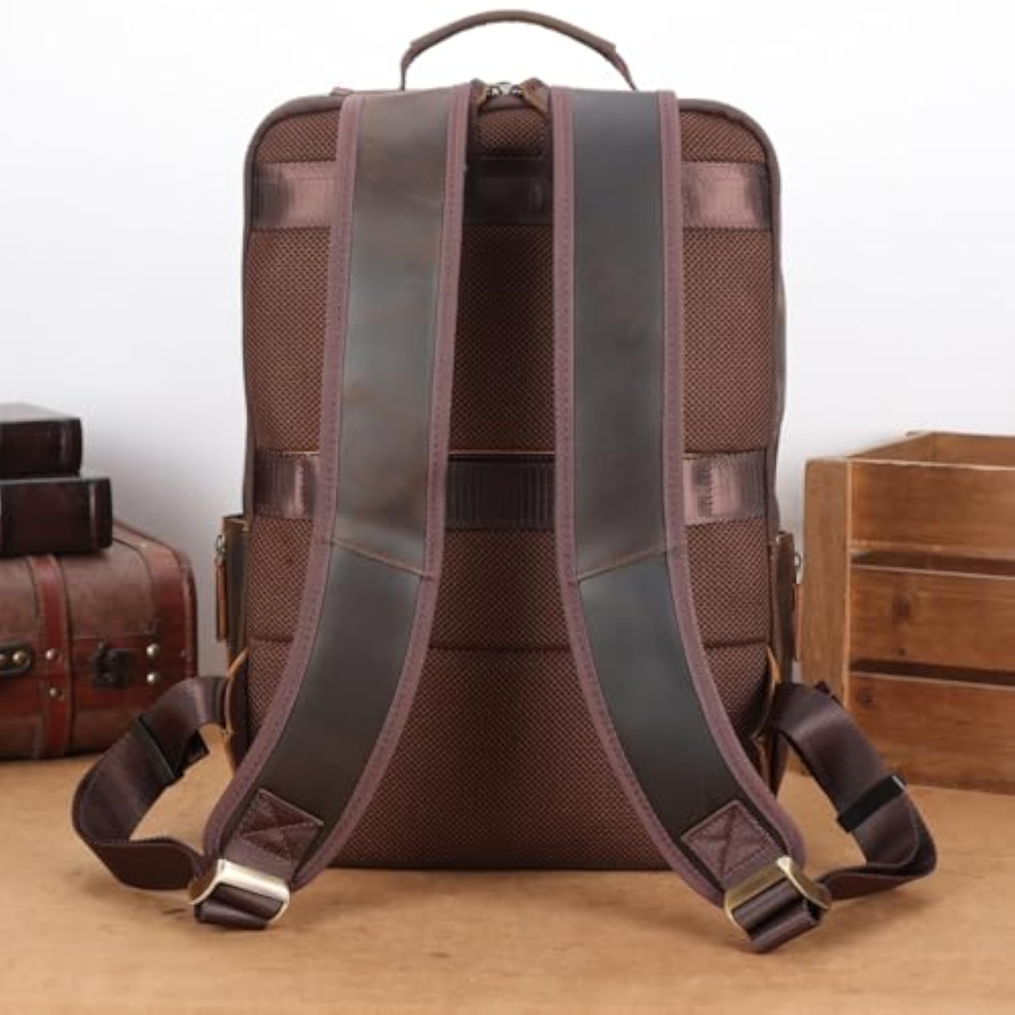 Brown Leather Laptop Backpack for Men