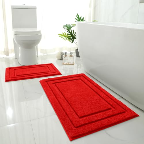 HOMEIDEAS Bathroom Rugs Sets 2 Piece Super Soft and Absorbent Non Slip Microfiber Machine Washable Bath Mat Set (20 x 32 + 16 x 24 Red)