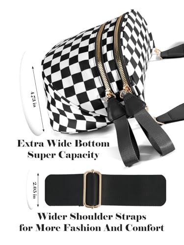 Image of Black and White Checkered Crossbody Bag Bum Bag for Women,Spacious Checkered Purse Fanny Packs Belt Bag