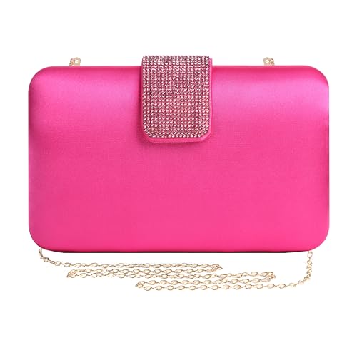 Mulian LilY Hot Pink Satin Rhinestones Evening Bags Party Bridal Clutch Purse For Women Prom Clutch M283