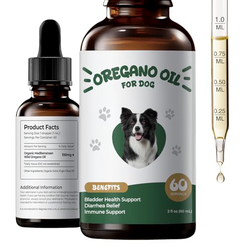 Oregano Oil for Dogs Drops, Organic Oil of Oregano in Extra Virgin Olive Oil, Mediterranean Wild Oregano, Immune and Digestive Support, Easy-to-Use Dropper, 2 fl oz