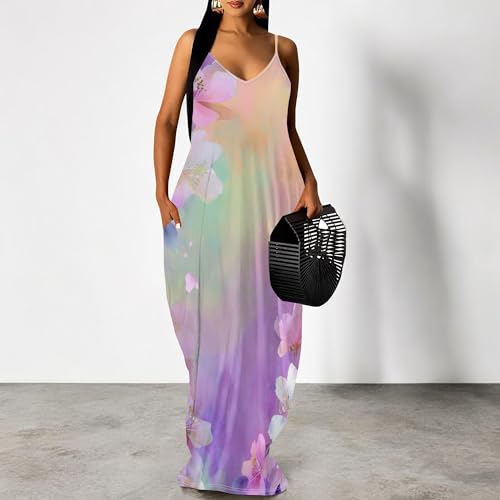 Image of SUZONANA Women's Plus Size Summer Dresses Spaghetti Print Maxi Dresses Long Loose Sundresses